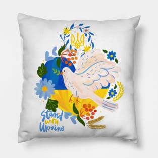 Stand with Ukraine. White dove Pillow