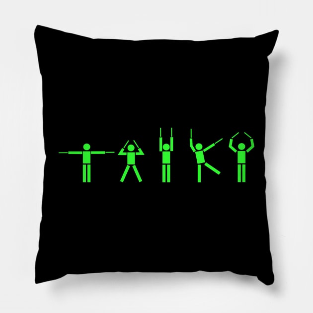 Taiko People green Pillow by Austin Taiko