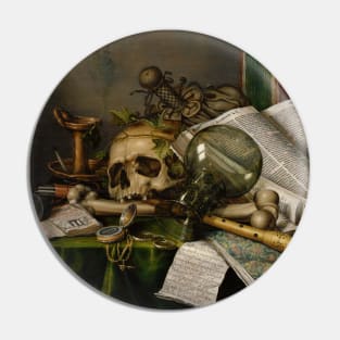 Vanitas - Still Life with Books and Manuscripts and a Skull by Edwaert Collier Pin