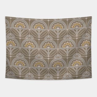 Art Deco Tile Floral (evergreen fog, latte and gold colors) Tapestry