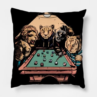 Big Cat Billiards // Funny Animals Playing Pool Pillow