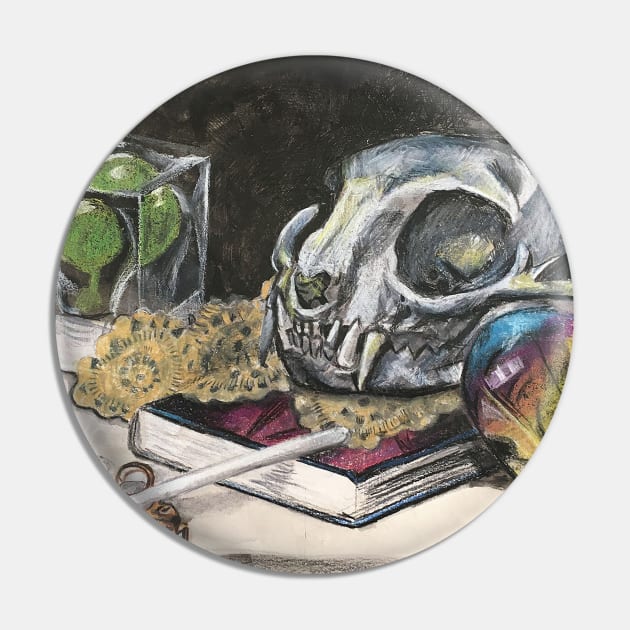 Still Life With Skull And Prismacolor Pin by Deanna Larmeu