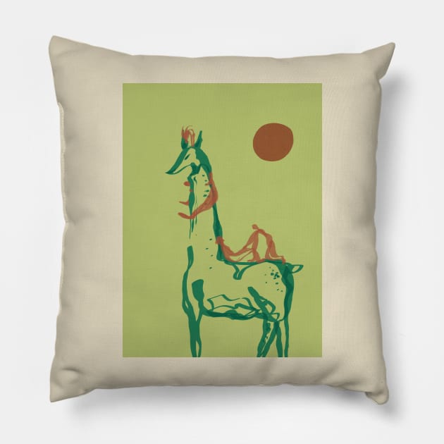 Long Dear And Sun Painting Pillow by Peach Melt