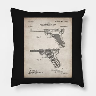 Luger Pistol Firearms Patent - Gun Lover Vintage Guns Art - Antique Pillow