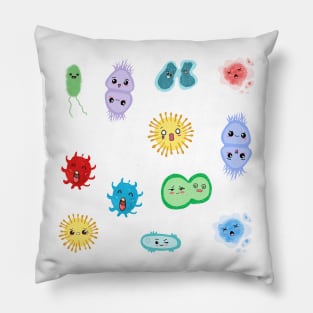 Cute Microbes Bacteria, Virus, Ecoli, MicroBiology Seamless Pattern Sticker Pack. Pillow