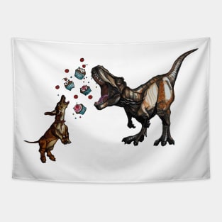 T-Rex vs Sausage dog Tapestry