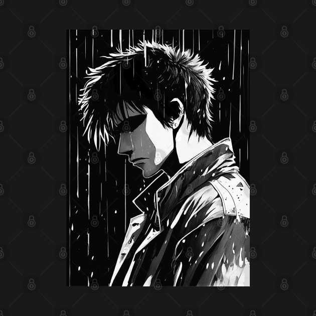 Sad manga man in the rain by GothicDesigns