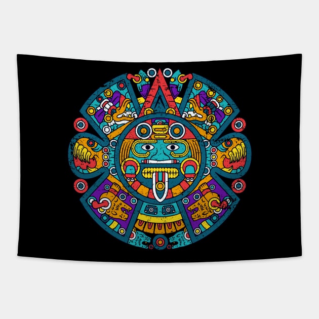 Aztec Calendar - Colorful Design Tapestry by verde