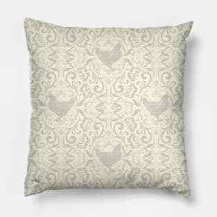 Taupe and Ivory Hen Damask Pillow