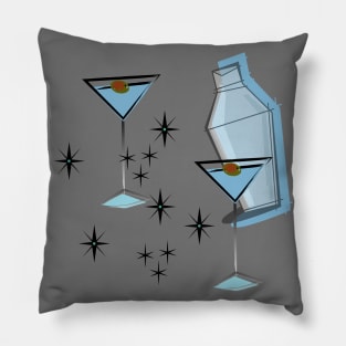 Midcentury Styled Martinis Decorated with Starbursts Pillow