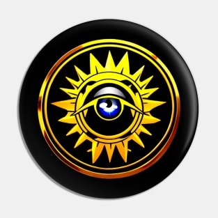 Visionary Emblem All-Seeing Eye within Golden Sunburst Pin