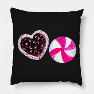 Cute Watercolor Candy Pattern - Black Pillow