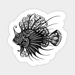 Black and White Print of Exotic Fish Magnet