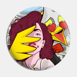 Dope chicken cartoon figure hugging pop art style illustration Pin