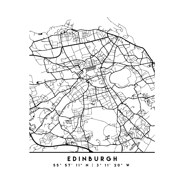 EDINBURGH SCOTLAND BLACK CITY STREET MAP ART by deificusArt