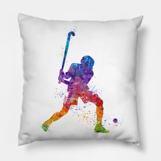 Field Hockey Player Watercolor Sport Pillow