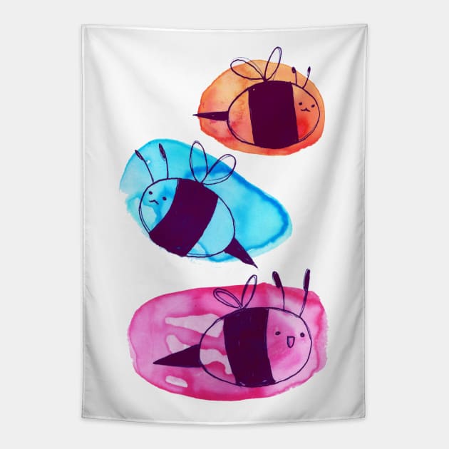 Colorful Watercolor Bees Tapestry by saradaboru