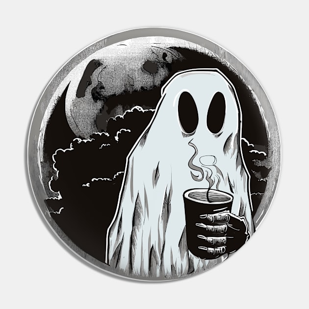 Spooky Moon Ghost drink Coffee Pin by TomFrontierArt