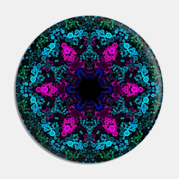 Dot Mandala Flower Blue Green and Pink Pin by WormholeOrbital