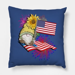 USA Fourth of July Graphic Design American Flag Fireworks & Patriotic Gnome Pillow