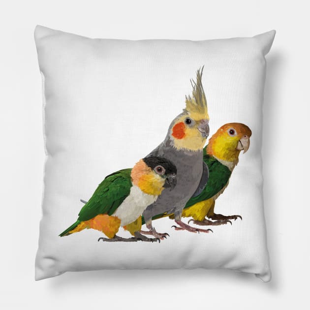 Caique and nymph Pillow by obscurite