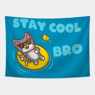 Stay Cool Bro funny Cat in Swimmingpool Tapestry