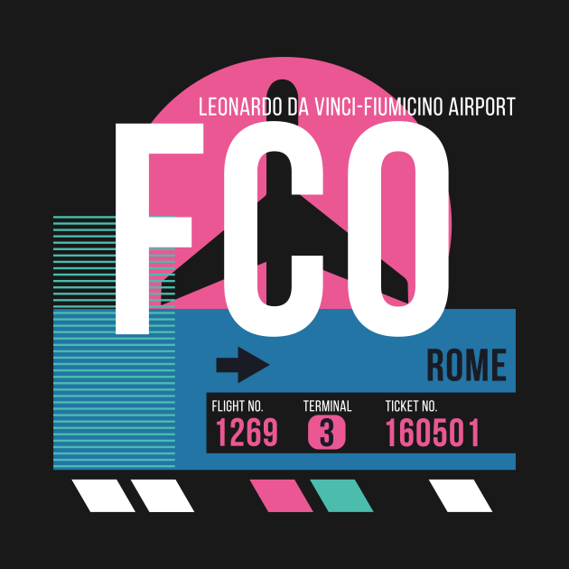 Rome (FCO) Airport Code Baggage Tag Rome Airport TShirt TeePublic