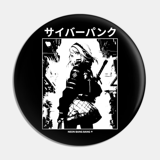 Cyberpunk Girl Manga Aesthetic Goth Grunge Japanese Waifu Anime Streetwear | Black Pin by Neon Bang Bang