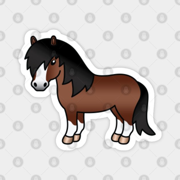 Brown Shetland Pony Cute Cartoon Illustration Brown Shetland