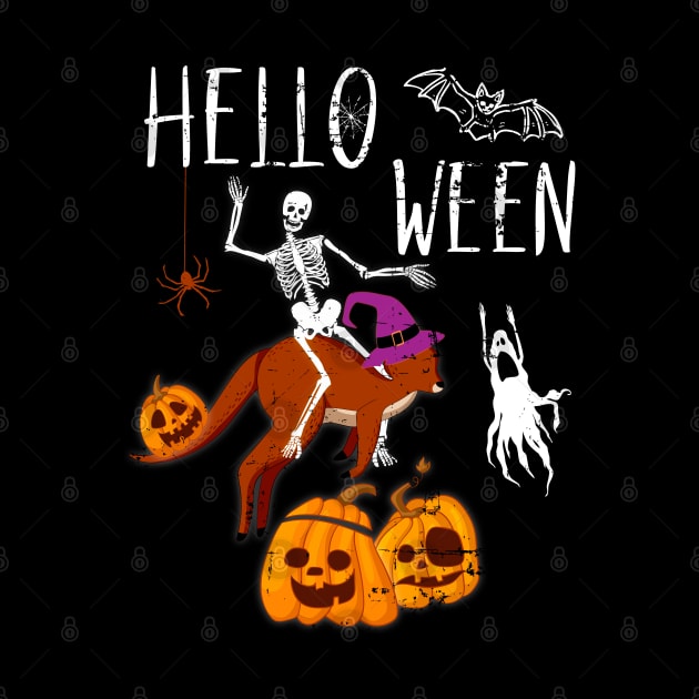 Hello Ween Skeleton Riding Kangaroo Halloween Funny by alcoshirts