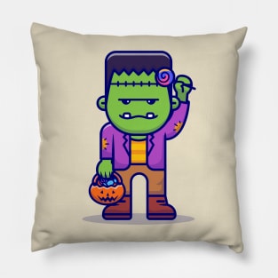 Cute Frankenstein With Candy Lollipop Cartoon Pillow