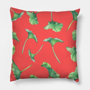 Lotus Leaf Pattern Bright Lime Green with Coral- Hong Kong Summer Flowers Pillow