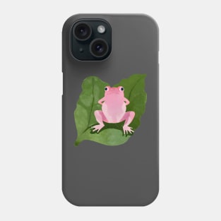 Pink frog in the middle of a green leaf Phone Case