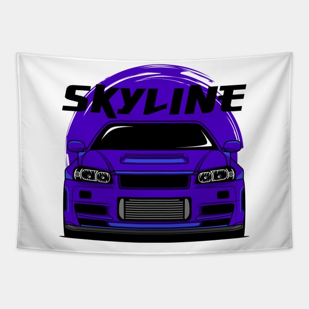 Midnight Purple Skyline R34 Tapestry by GoldenTuners