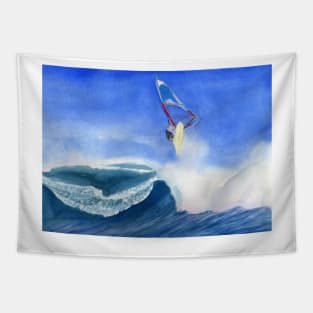 Windsurfer Watercolor Painting Tapestry