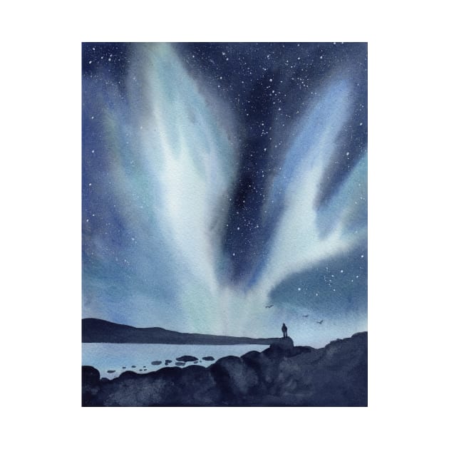 Northern Lights Nature Landscape Painting by Sandraartist