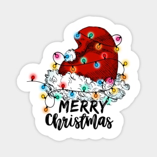 merry christmas santa hat xmas lights Magnet