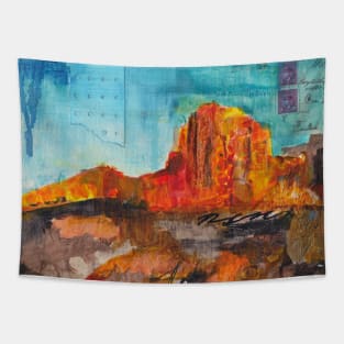 Red rock desert mixed media painting Tapestry