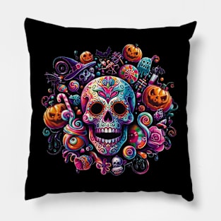 Sugar Skull Art - Halloween Celebration Pillow