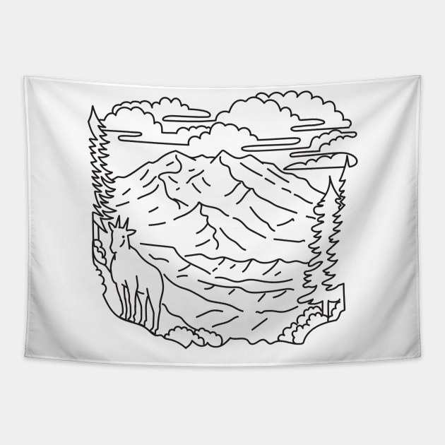 Mountain Goat in Denali National Park and Preserve Alaska USA Mono Line Art Tapestry by retrovectors