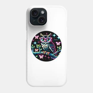 Cyberpunk Owl Art - Neon Nightscape Pixel Illustration Phone Case