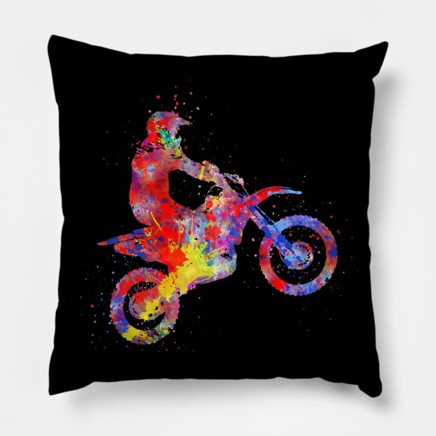 Motocross dirt bike, Pillow by RosaliArt