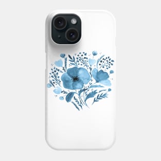 Watercolor poppies bouquet - blue Phone Case