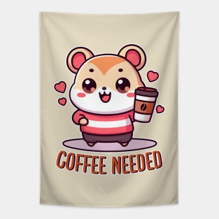 Coffee Needed Kawaii Hamster Drinking Coffee Tapestry