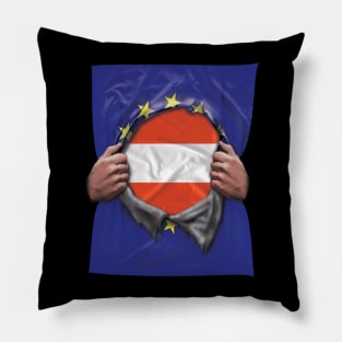 Austria Flag European Union Flag Ripped Open - Gift for Austrian From Austria Pillow