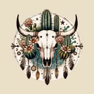 boho chic,boho,bohemian,indie,hippie,hippy,steer skull,cow skull,skull,flower,floral,shabby chic,cactus,succulents,saguaro T-Shirt