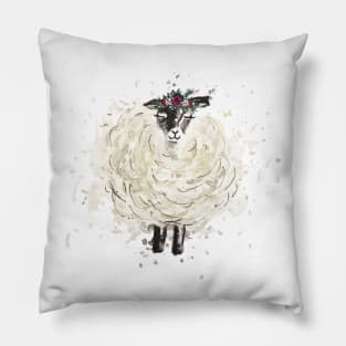 Fuzzy Sheep with Floral headdress Pillow