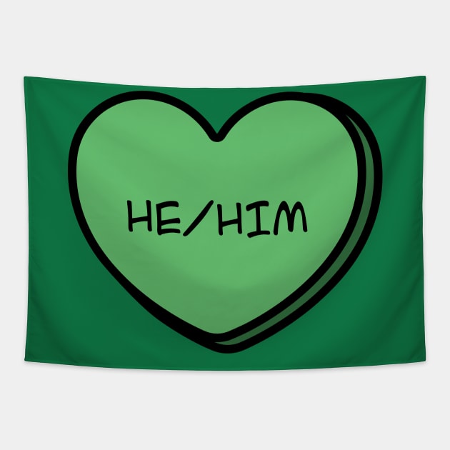 Pronoun He/Him Conversation Heart in Green Tapestry by Art Additive