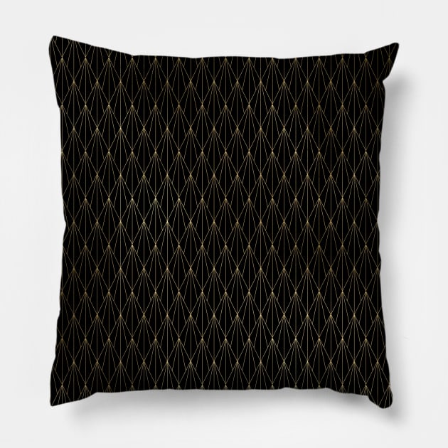 Black and Gold Foil Vintage Fan Art Deco Pattern Pillow by podartist