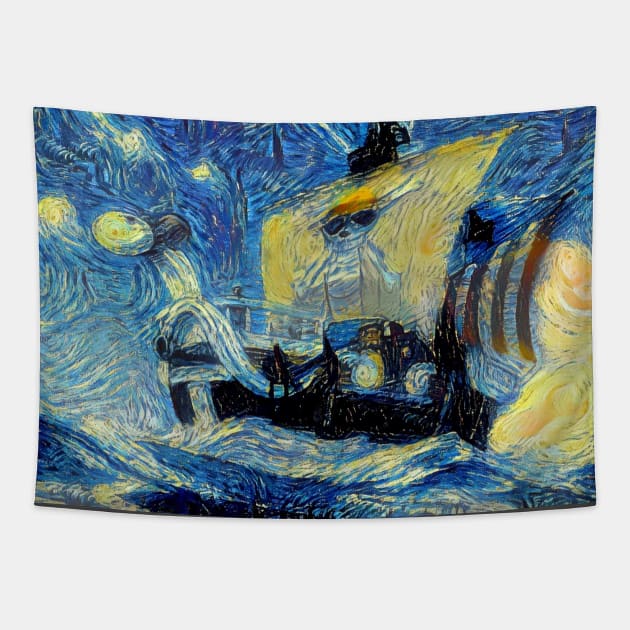 One Piece Going Merry / Flying Lamb Starry Night Tapestry by Starry Night